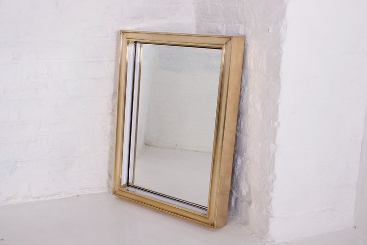 Modernist Art Deco Brass Lighted Mirror