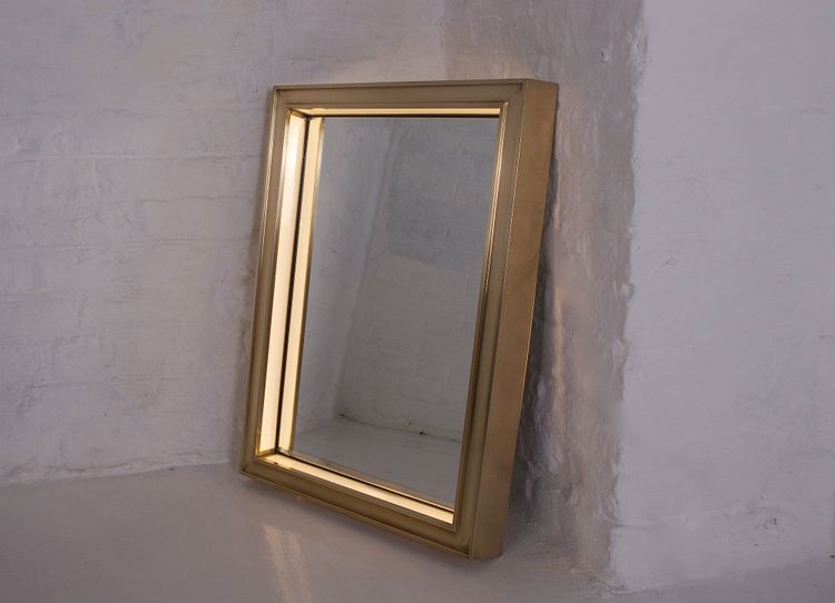 Modernist Art Deco Brass Lighted Mirror