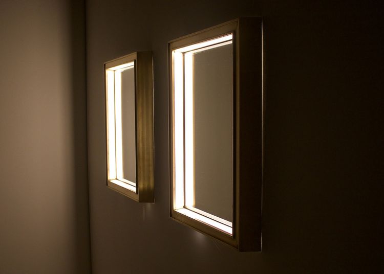 Modernist Art Deco Brass Lighted Mirror