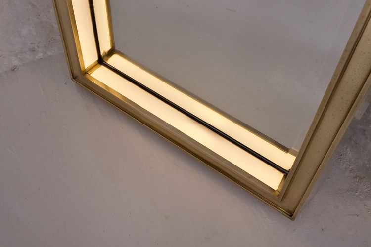 Modernist Art Deco Brass Lighted Mirror