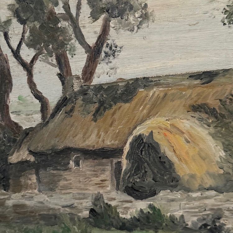 Oil on canvas landscape with Vendée basket by C. Bonno 1949
