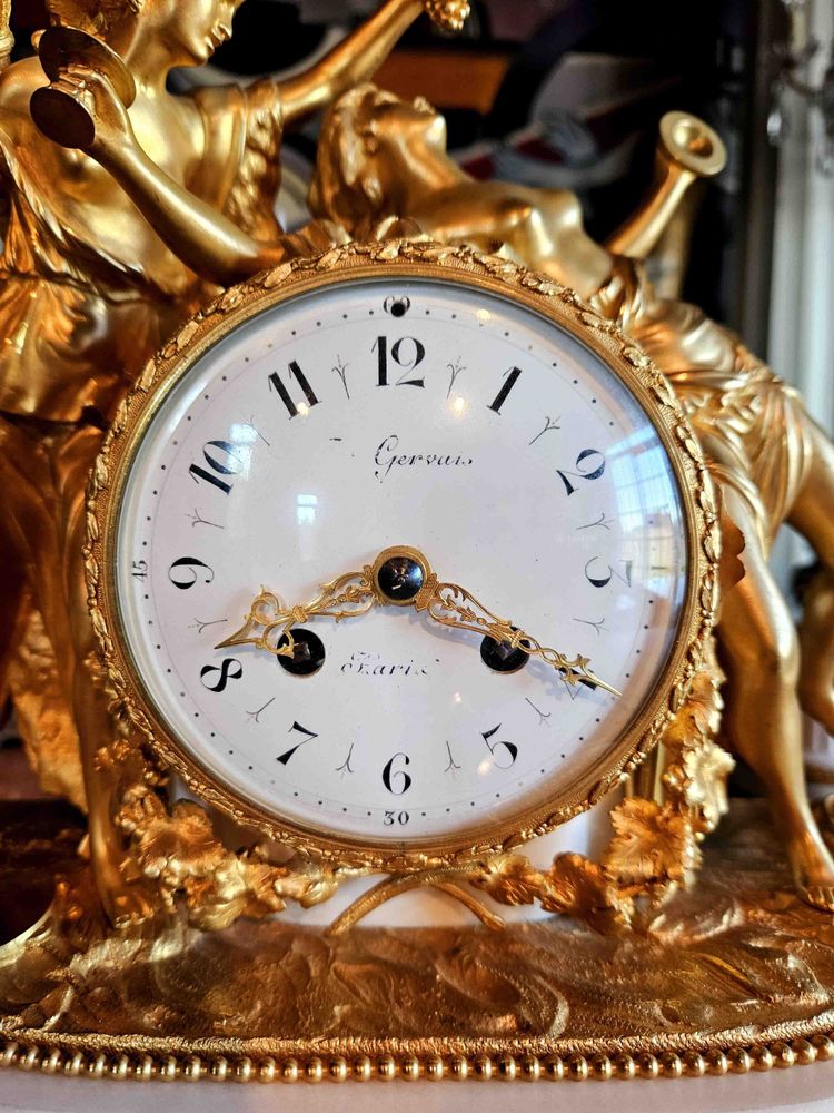 Clock "with Bacchantes" Gilt Bronze and Marble