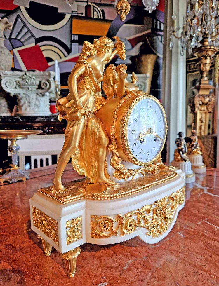 Clock "with Bacchantes" Gilt Bronze and Marble