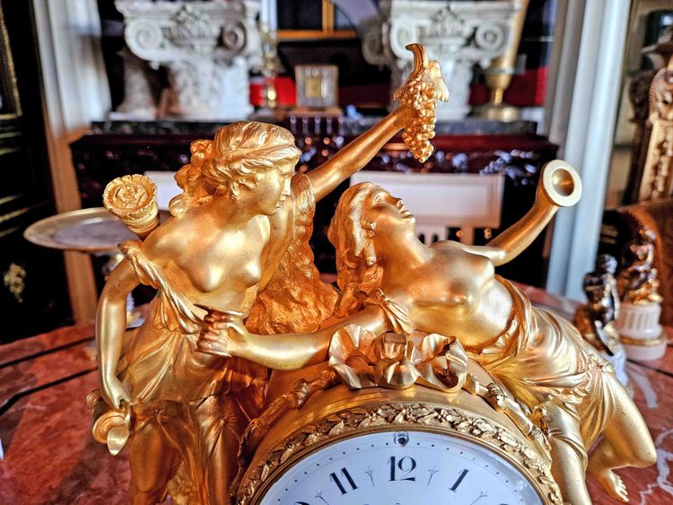 Clock "with Bacchantes" Gilt Bronze and Marble