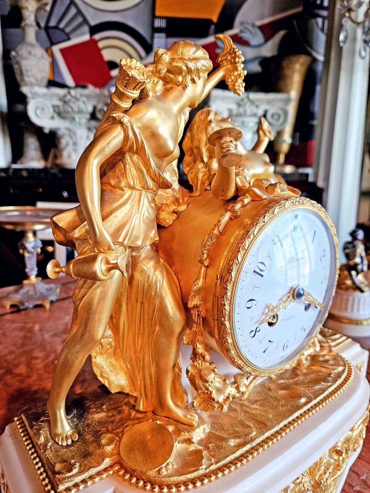 Clock "with Bacchantes" Gilt Bronze and Marble