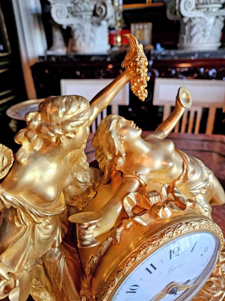Clock "with Bacchantes" Gilt Bronze and Marble
