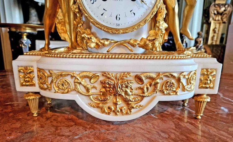 Clock "with Bacchantes" Gilt Bronze and Marble
