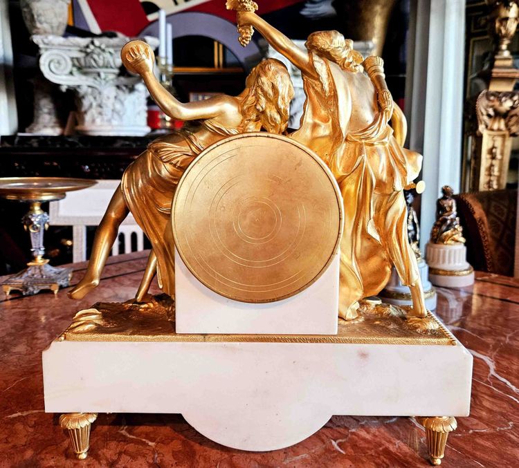 Clock "with Bacchantes" Gilt Bronze and Marble
