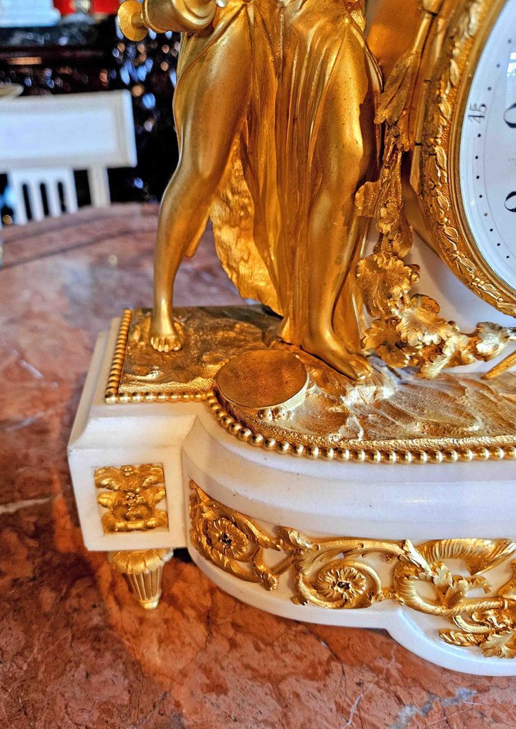 Clock "with Bacchantes" Gilt Bronze and Marble