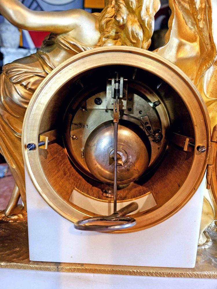 Clock "with Bacchantes" Gilt Bronze and Marble