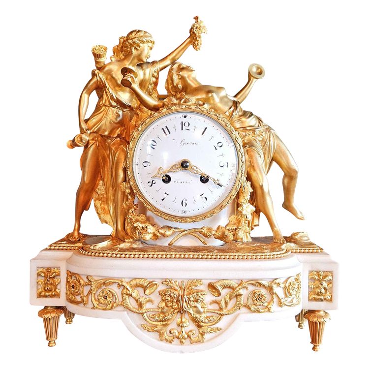 Clock "with Bacchantes" Gilt Bronze and Marble