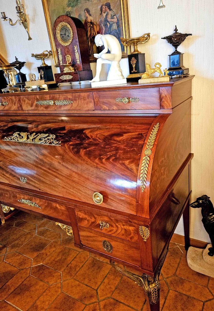 Empire Cylinder Desk Return from Egypt Mahogany and Gilt Bronze