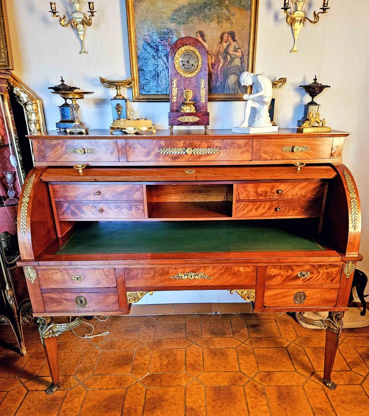 Empire Cylinder Desk Return from Egypt Mahogany and Gilt Bronze
