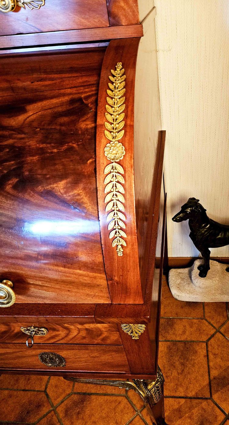 Empire Cylinder Desk Return from Egypt Mahogany and Gilt Bronze