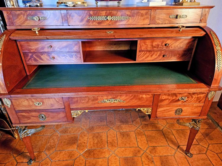 Empire Cylinder Desk Return from Egypt Mahogany and Gilt Bronze