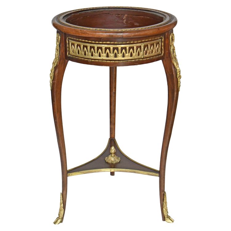 Jardinière de style Louis XV en marqueterie et ornementations en bronze doré