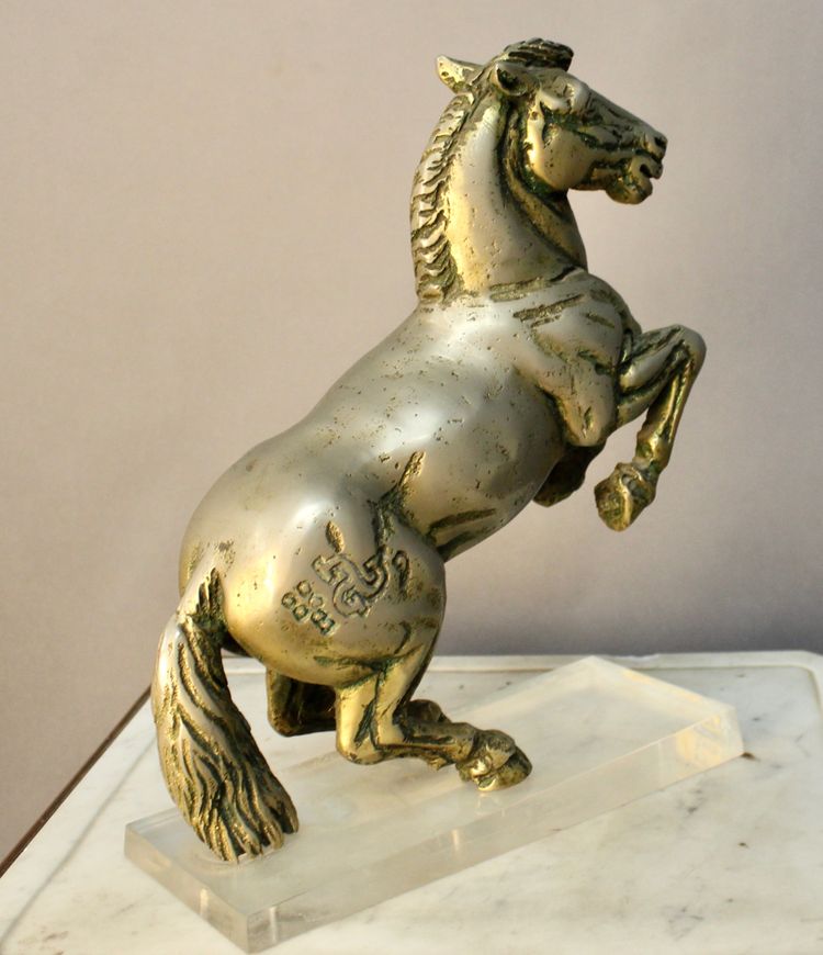 Cavallo rampante in bronzo massiccio di Jean Louis Cazieux