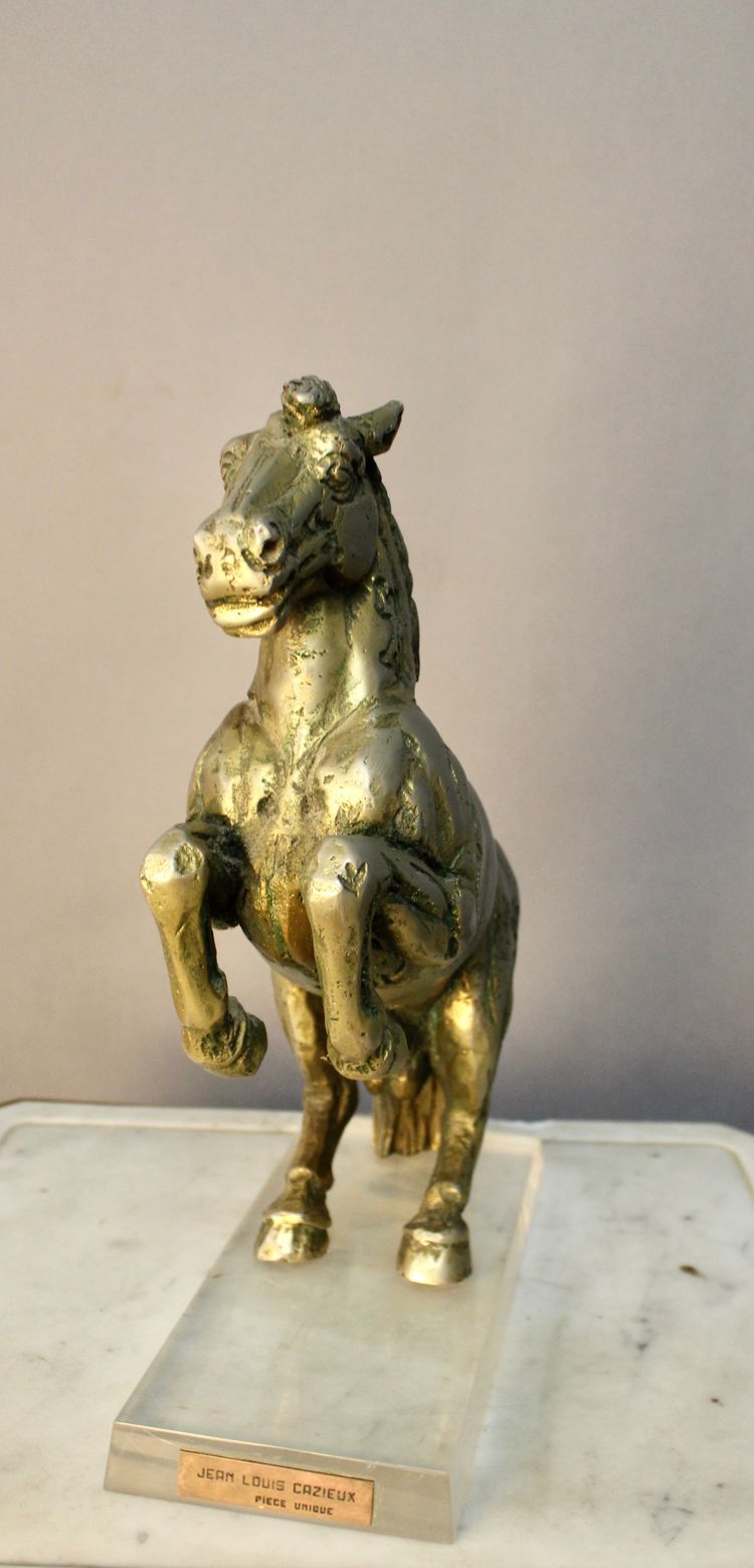 Cavallo rampante in bronzo massiccio di Jean Louis Cazieux
