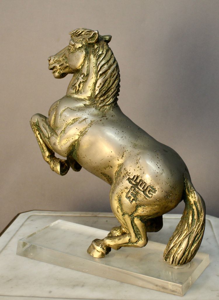 Cavallo rampante in bronzo massiccio di Jean Louis Cazieux