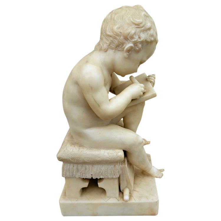 Scultura in marmo bianco raffigurante il Bambino Scriba da Canova, XIX secolo