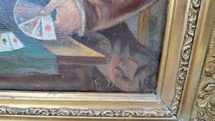 Tableau école Italienne huile sur toile  joueurs de cartes XIXème