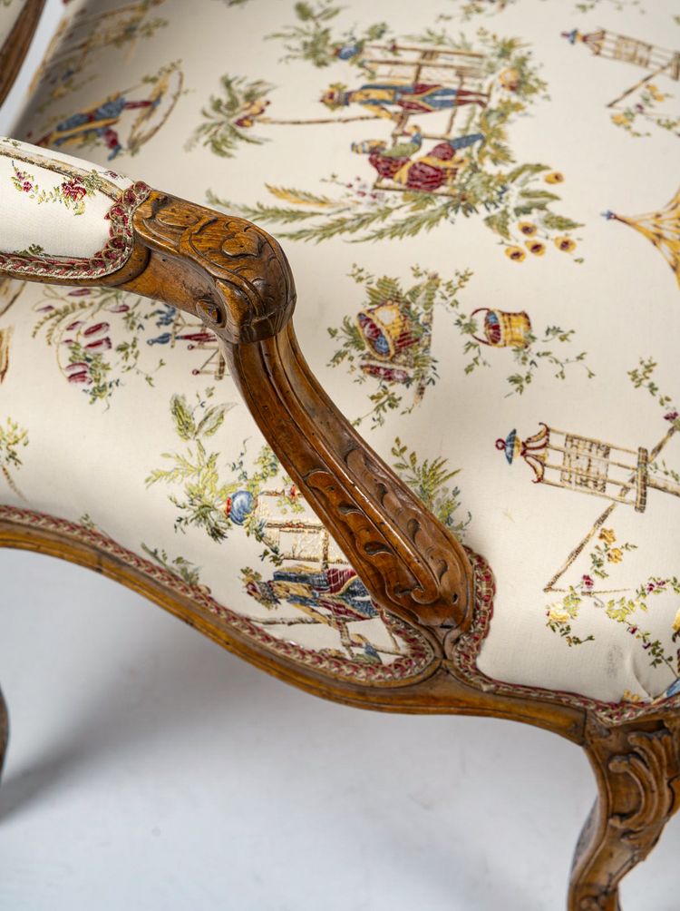 Attributed to Louis Poussiée Pair of Large Louis XV Period Walnut Armchairs Circa 1740-1745