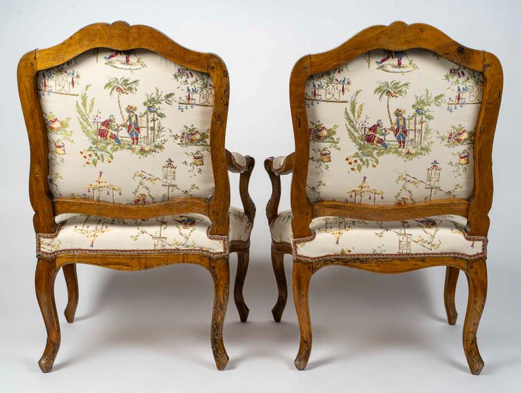 Attributed to Louis Poussiée Pair of Large Louis XV Period Walnut Armchairs Circa 1740-1745