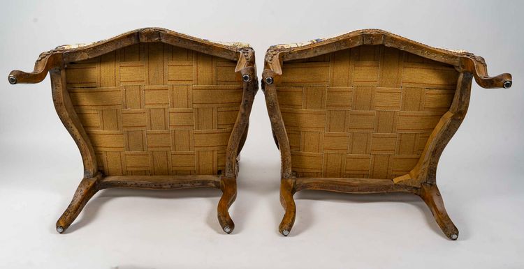 Attributed to Louis Poussiée Pair of Large Louis XV Period Walnut Armchairs Circa 1740-1745