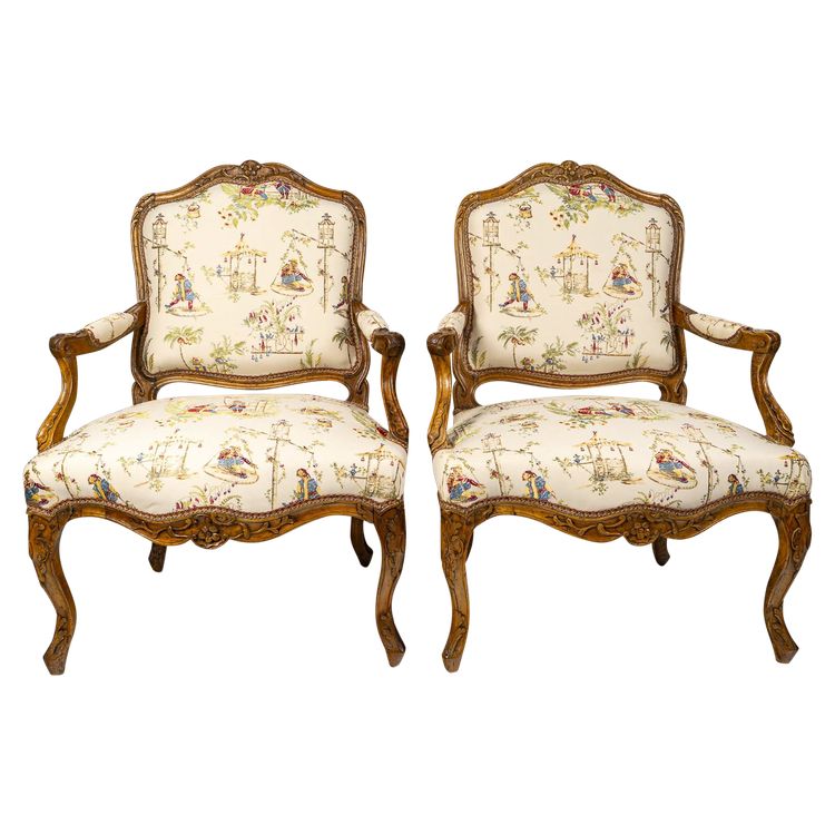 Attributed to Louis Poussiée Pair of Large Louis XV Period Walnut Armchairs Circa 1740-1745