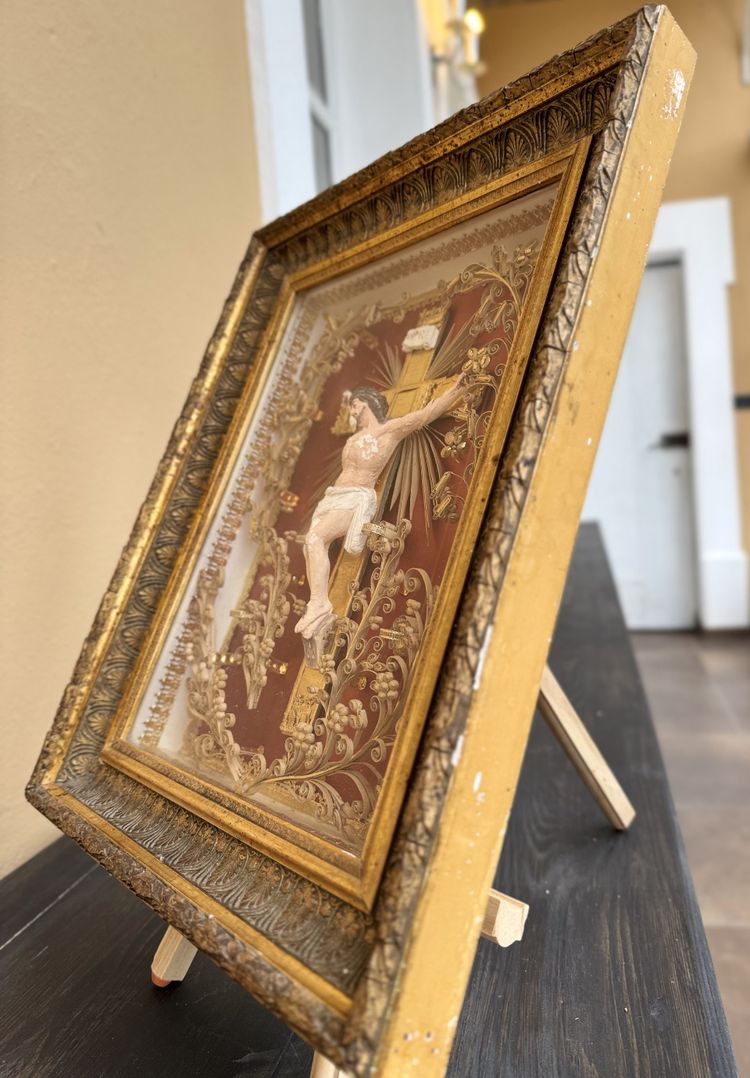 Large Reliquary Paperolles - Christ on the Cross - 19th Century