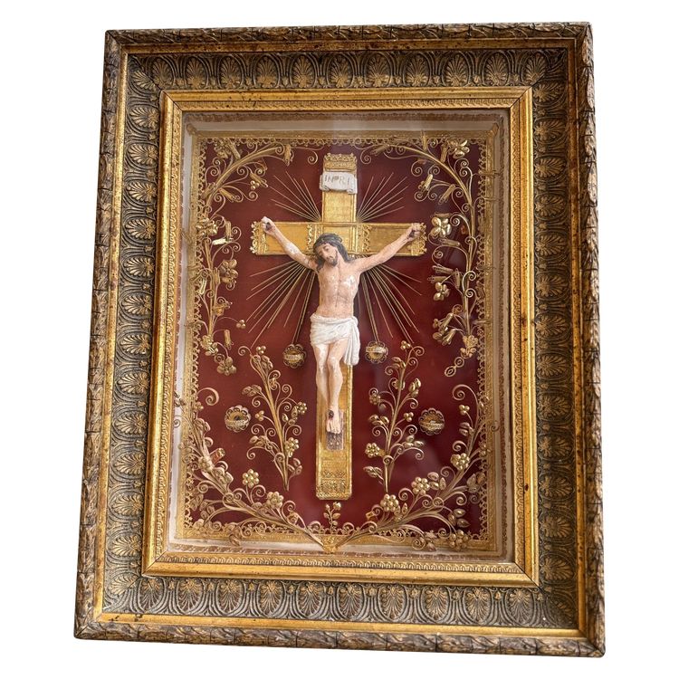 Large Reliquary Paperolles - Christ on the Cross - 19th Century