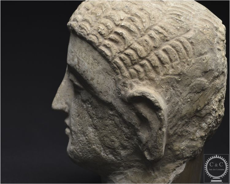 Pakistan, Ancient Gandhara region, 2nd-3rd century AD, Stucco Buddha head