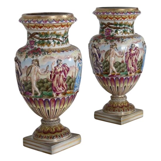  Paire de Vases de Capodimonte - Fin XIXe 