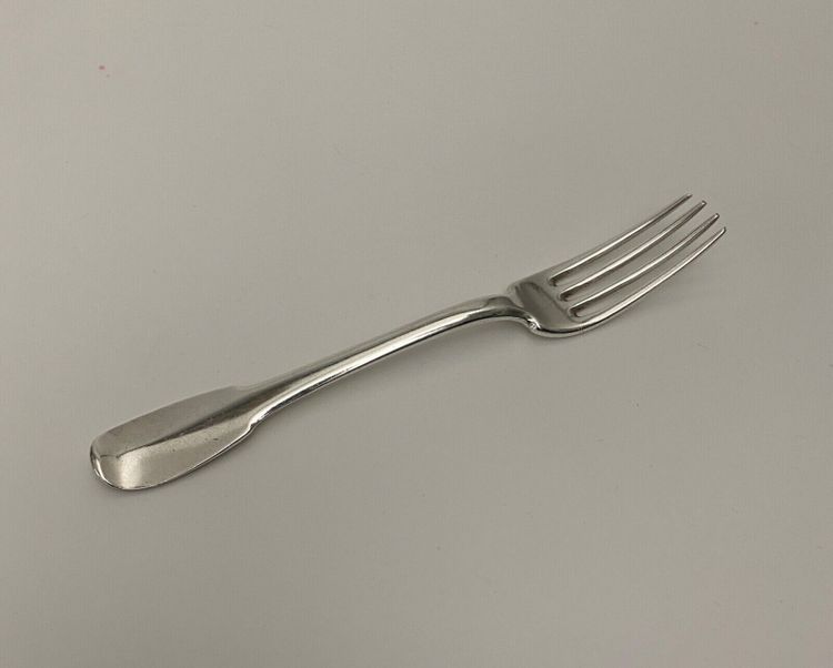 18th century silver fork with farmers general hallmark, monogram NM