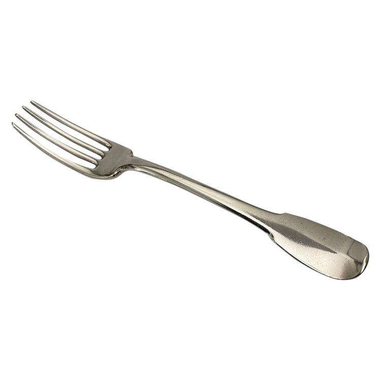 18th century silver fork with farmers general hallmark, monogram NM