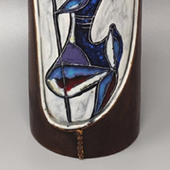 1950 Magnifique Vase en Céramique Marcello Fantoni Enveloppé de Cuir. Fabriqué en Italie