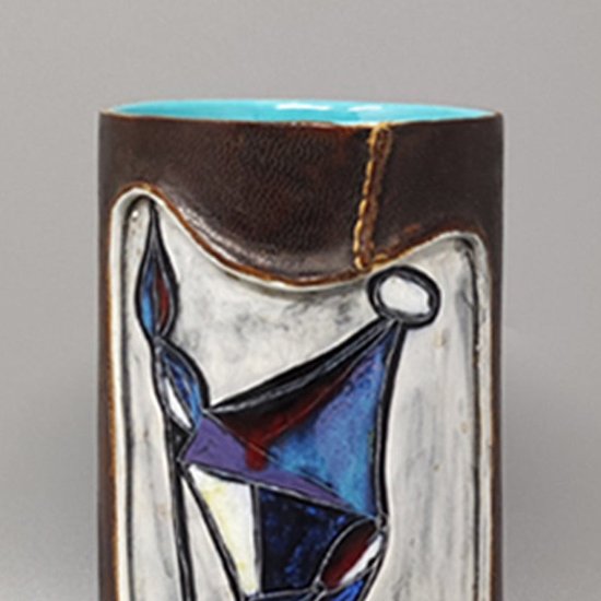 1950 Magnifique Vase en Céramique Marcello Fantoni Enveloppé de Cuir. Fabriqué en Italie