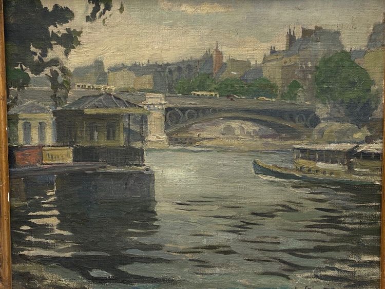 Öl auf Leinwand, Pariser Lastkähne von Louis P. Szanto, 1900