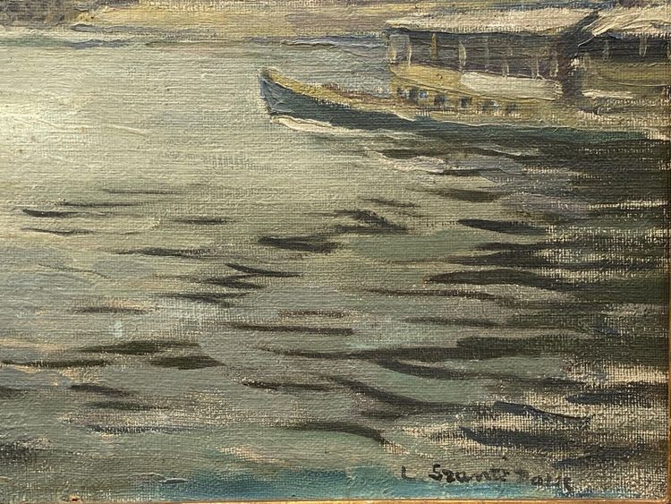 Öl auf Leinwand, Pariser Lastkähne von Louis P. Szanto, 1900