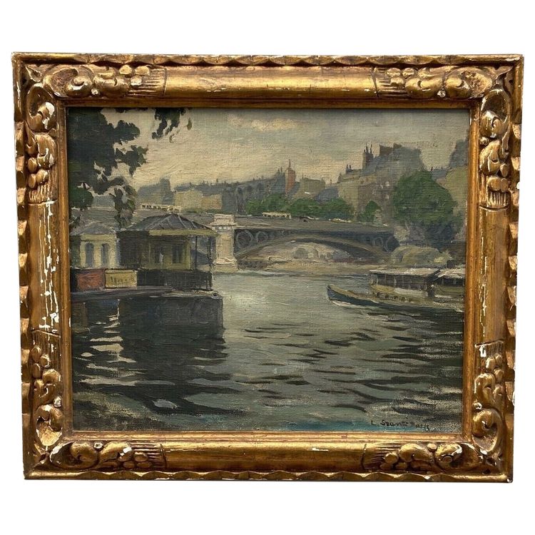 Öl auf Leinwand, Pariser Lastkähne von Louis P. Szanto, 1900