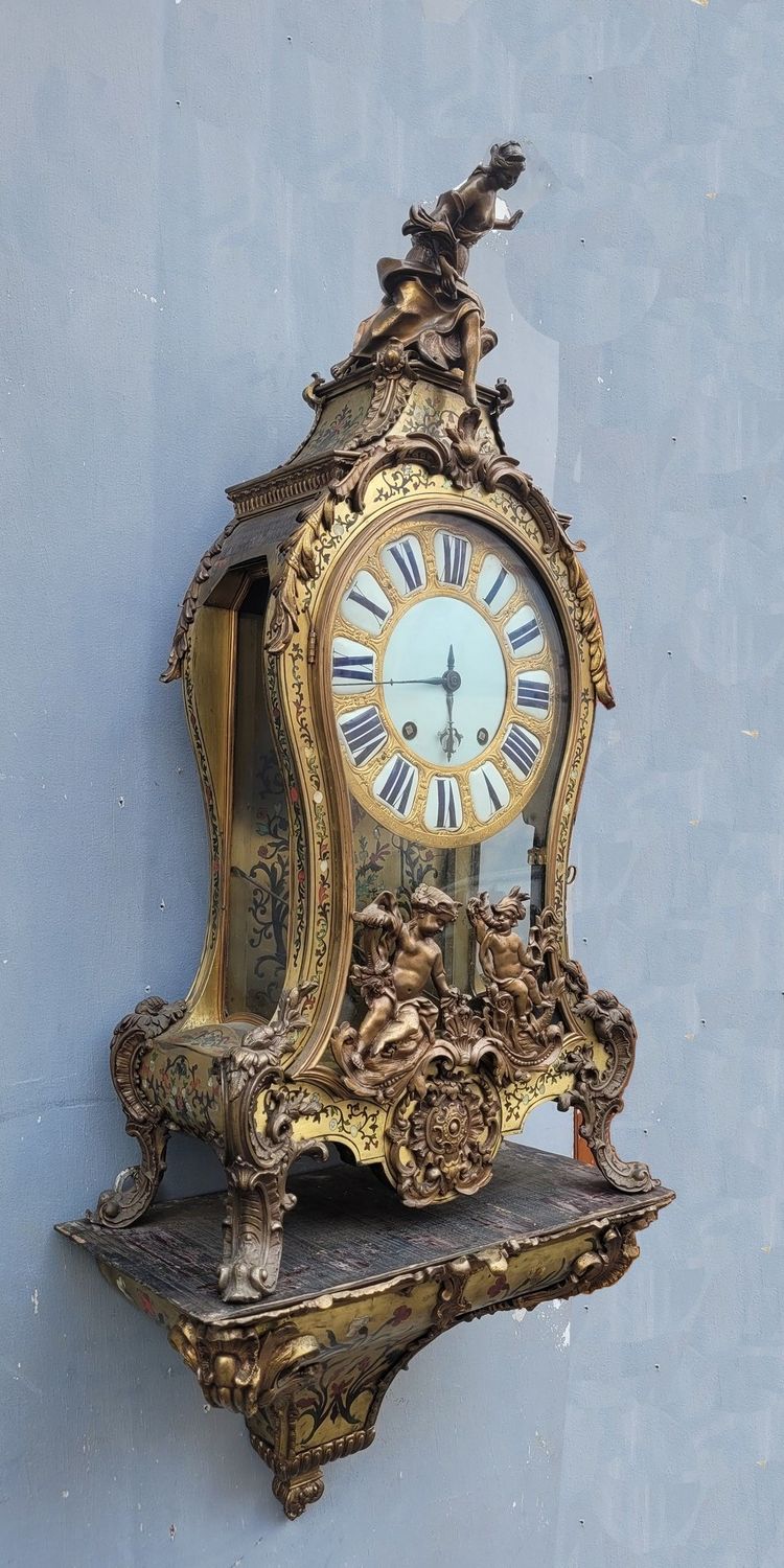 "Boulle" Cartel Clock with Its Wall Console, 18th Century