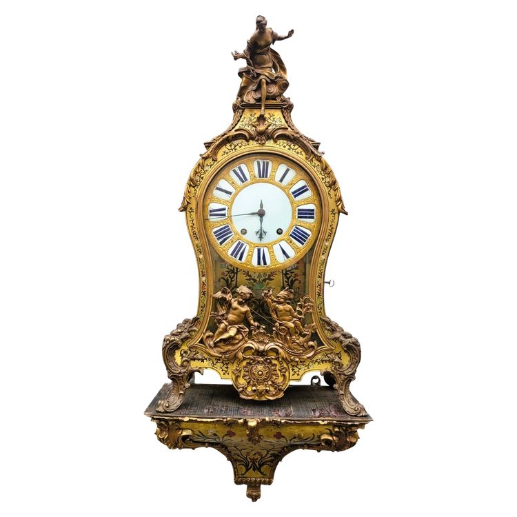 "Boulle" Cartel Clock with Its Wall Console, 18th Century