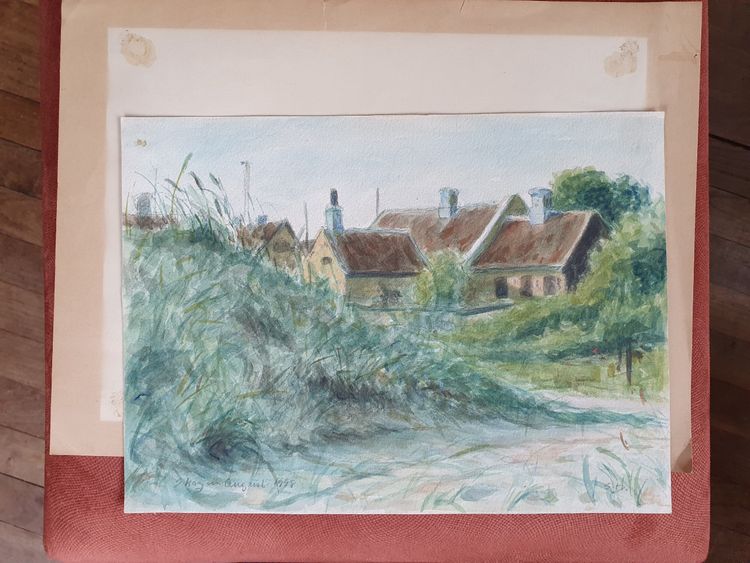 Watercolour sketch of Skagen, Denmark signed SD for Svend Danelund