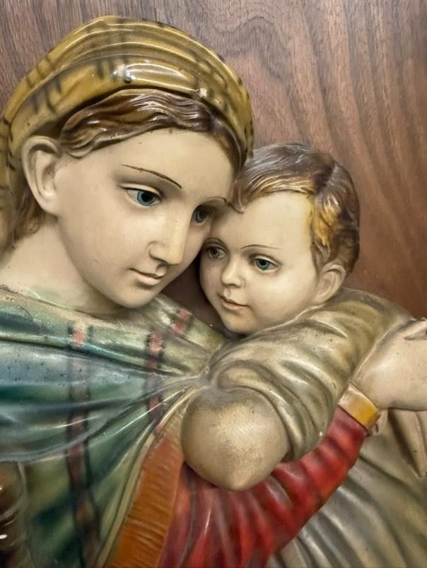 Ancient couple Virgin with Child of capoletto. Tuscany 1940, painted, size 48x33 cm