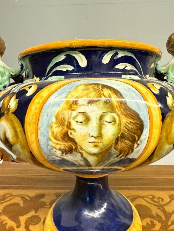 Majolica centerpiece with mask handles '800 Naples size 32x40