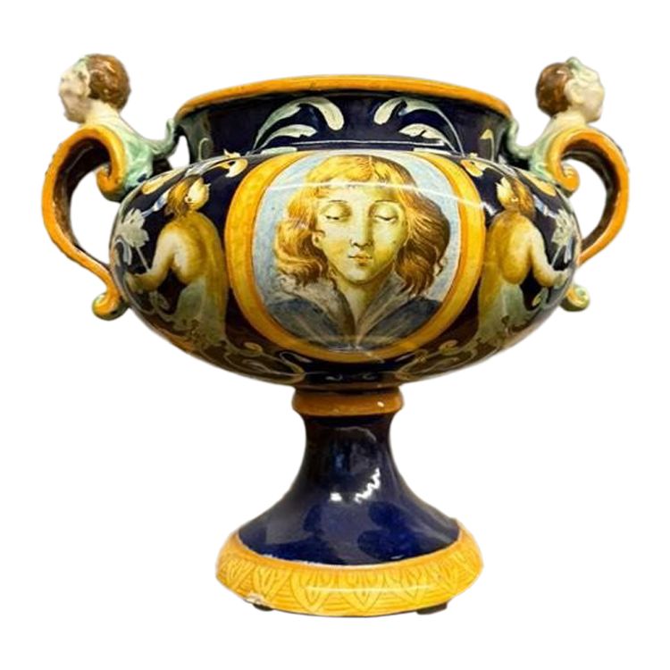 Majolica centerpiece with mask handles '800 Naples size 32x40