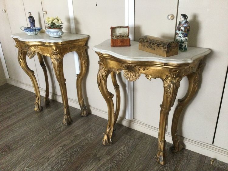 Pair of 18th Century Carved and Gilded Wood Console Tables