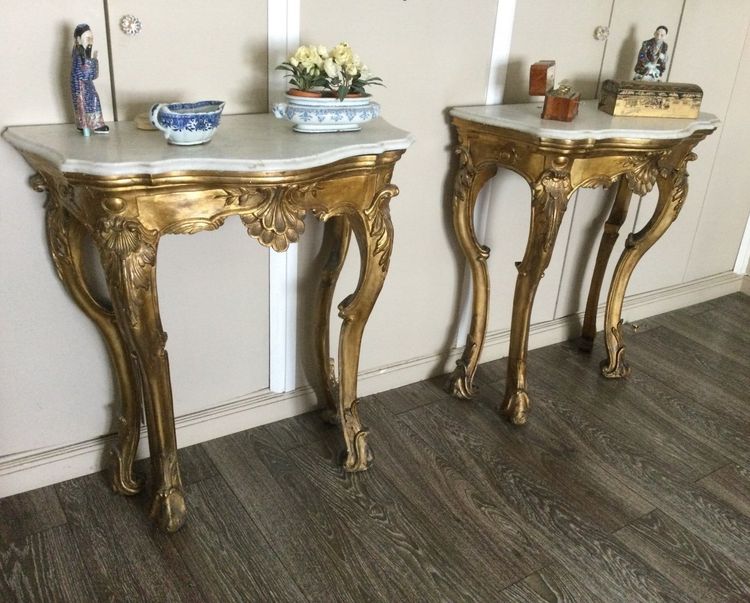 Pair of 18th Century Carved and Gilded Wood Console Tables