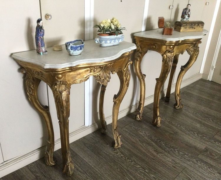 Pair of 18th Century Carved and Gilded Wood Console Tables