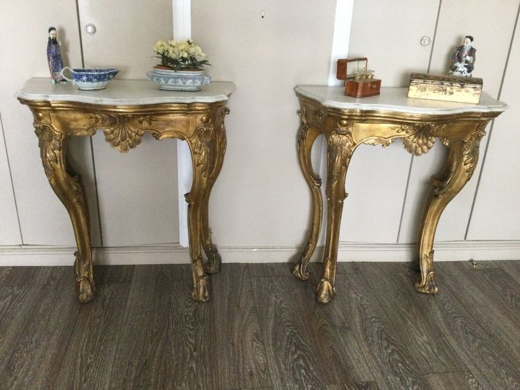 Pair of 18th Century Carved and Gilded Wood Console Tables